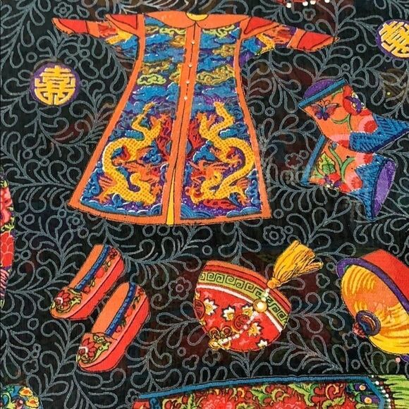 Vintage Chinese clothing design black rayon scarf - Picture 6 of 10